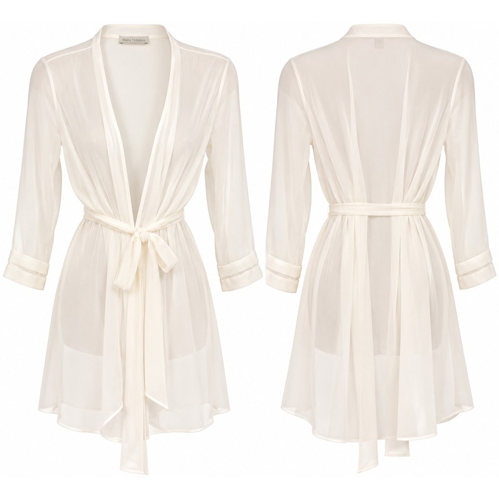 Flora Nikrooz Robe Small White Sheer Chiffon Wrap Belted Short Bridal Ethereal